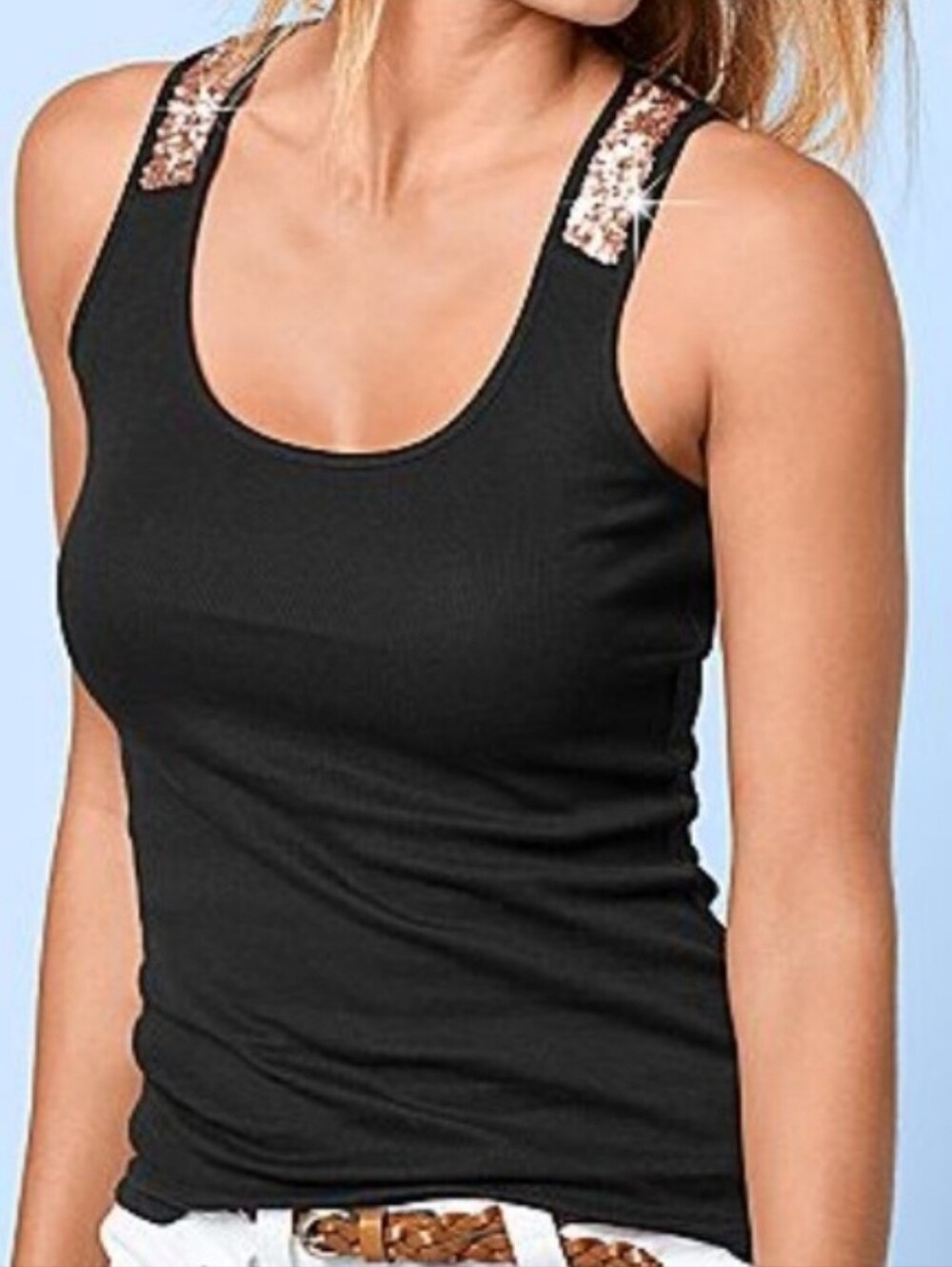 Lascana For VENUS Black Tank w Rose Gold Sequins NWOT